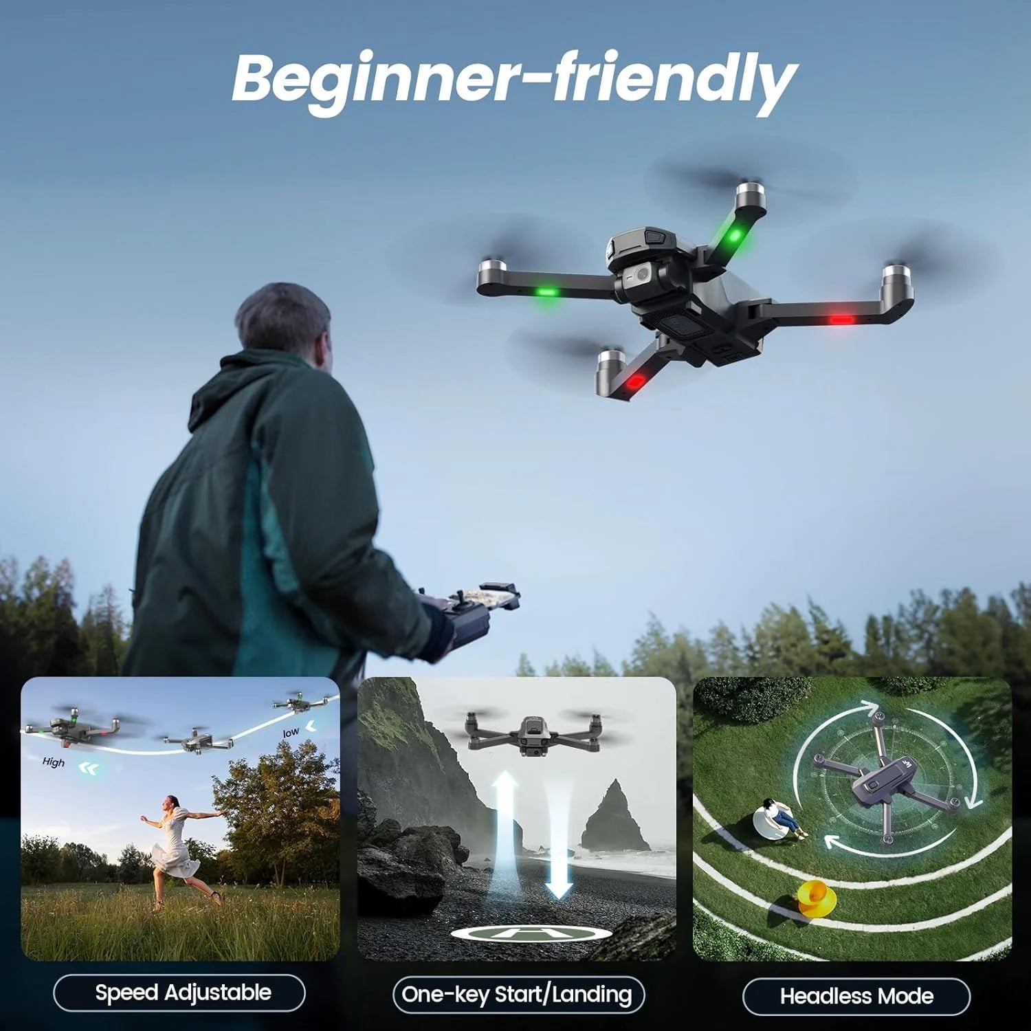 GPS Drones with Camera for Adults 4K,  WF30 5G Wi-Fi Foldable RC Quadcopter, 2 Batteries, Black