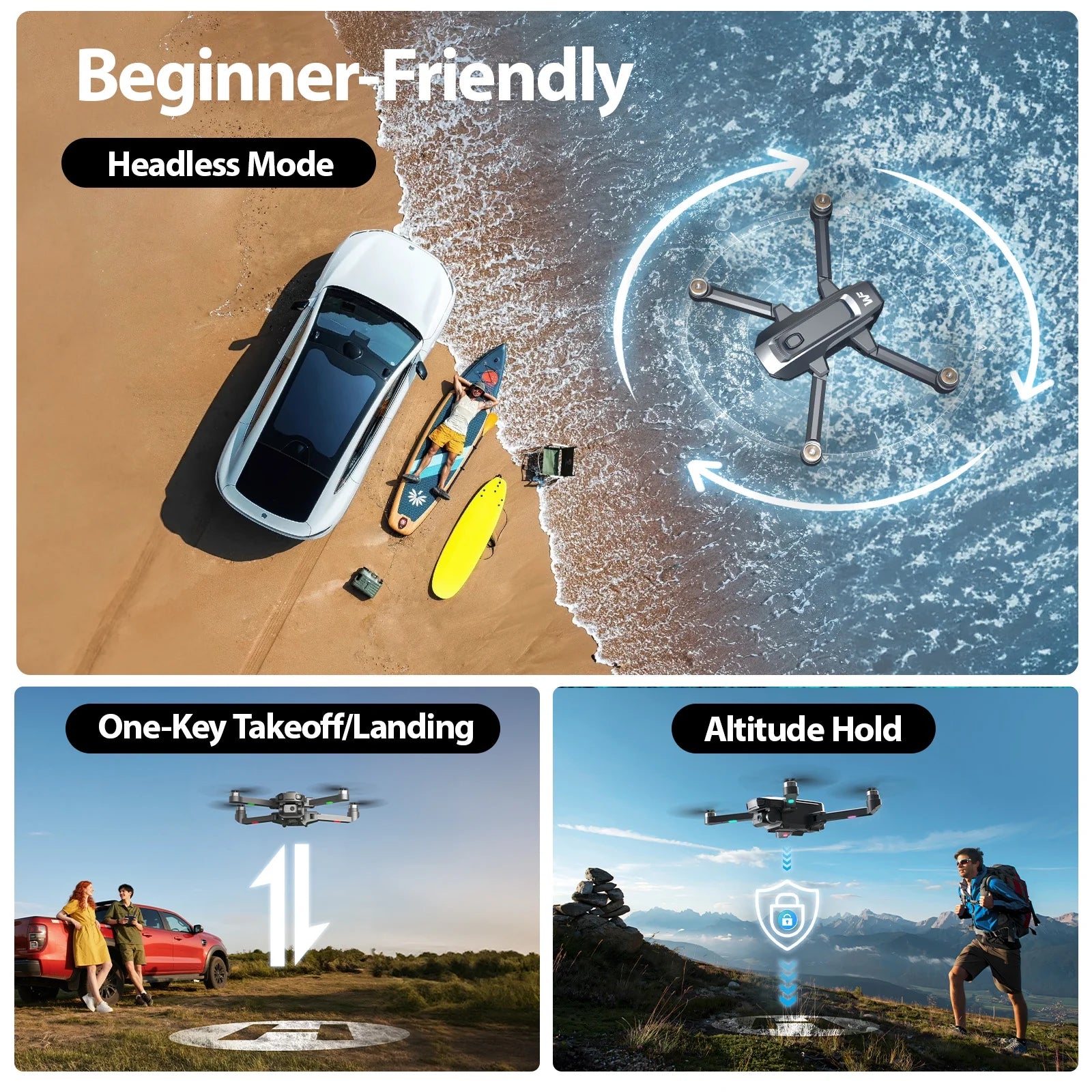 Drones with Camera for Adults 4K,  WF33 GPS Foldable FPV Drone with 4.5" LCD Screen on Controller, 8GB Card, under 249G, Brushless Motor, 2 Batteries, Gray