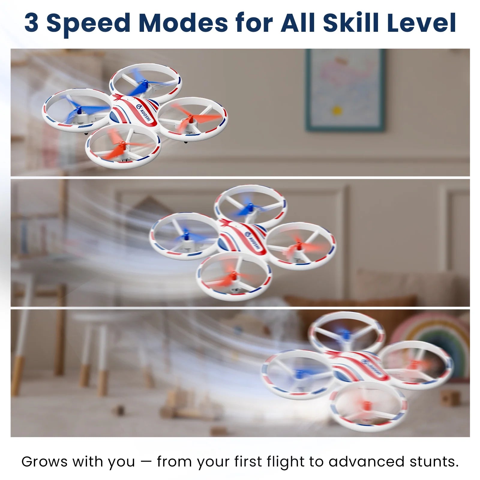 LED Stunt Drone with 360° Flips, Drift & 3 Speed Modes,Colorful Lights,Protective Guard,One-Key Takeoff/Landing/Return,Optical Flow Hover,2 Batteries,Fun Gift for Kids,Teens,Adults & Beginners