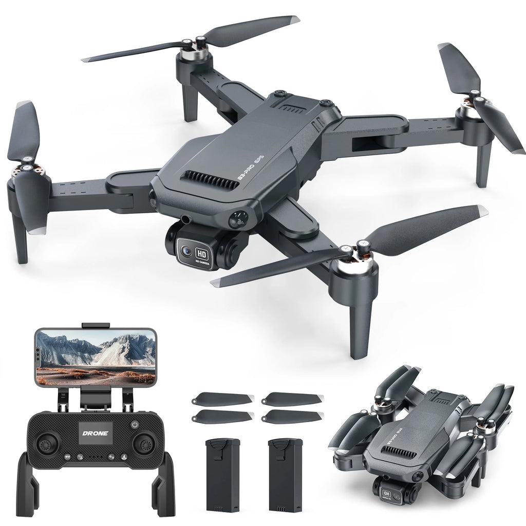 B3-PRO GPS Foldable Drone with 4K HD Camera for Adults, Brushless Motor, 2 Batteries, Black