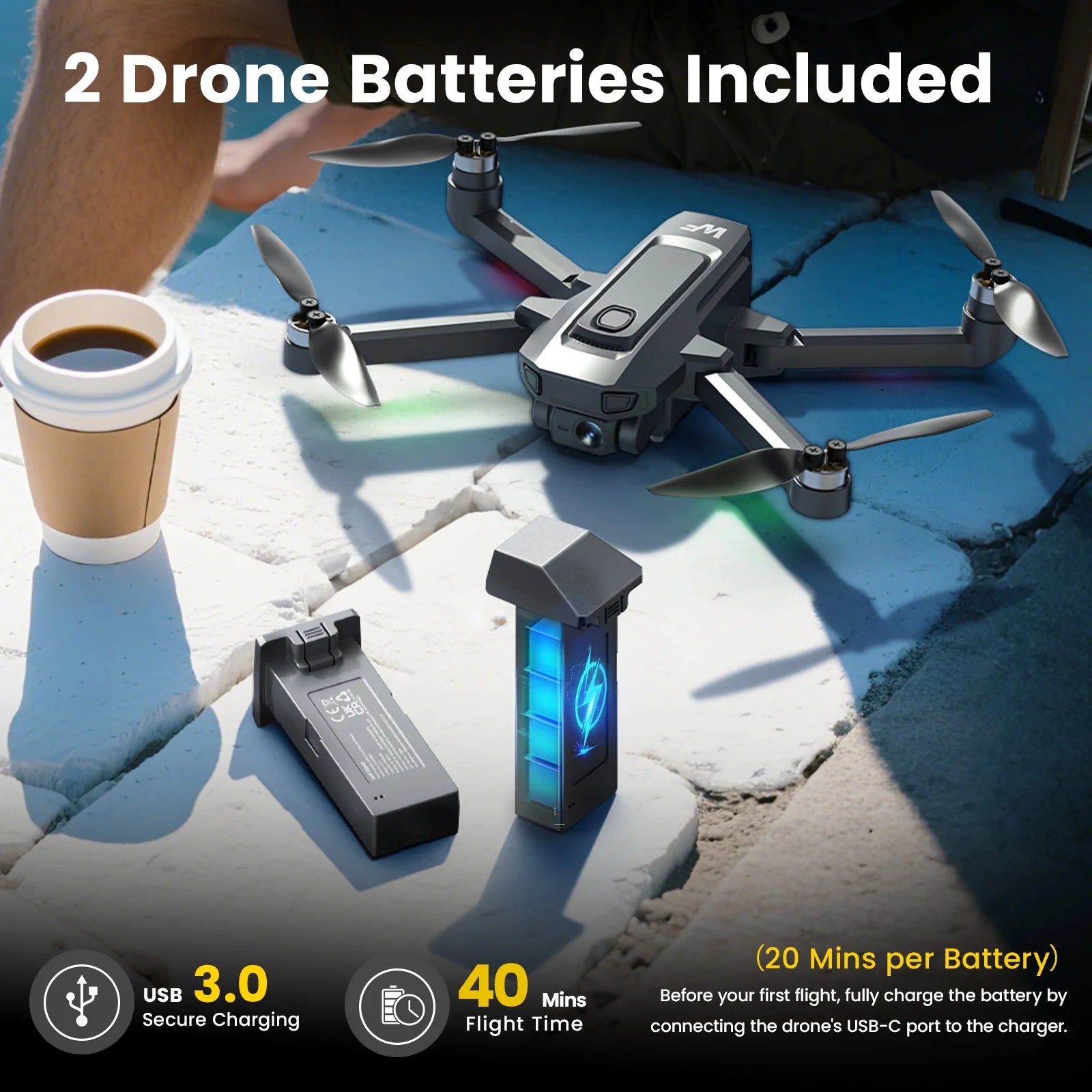 Drones with Camera for Adults 4K,  WF33 GPS Foldable FPV Drone with 4.5" LCD Screen on Controller, 8GB Card, under 249G, Brushless Motor, 2 Batteries, Gray