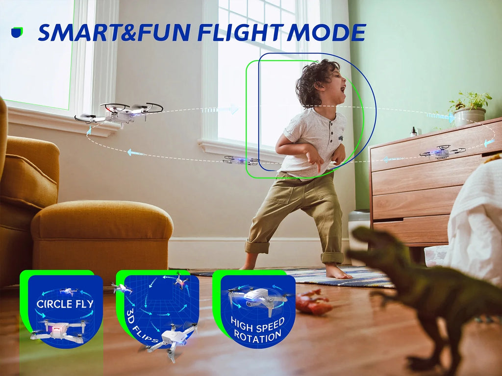 1080P Mini Foldable Drone with HD Camera FPV Wifi RC Quadcopter, Voice Control, Gesture Control, Trajectory Flight, Circle Fly, High-Speed Rotation, 3D Flips, Headless Mode