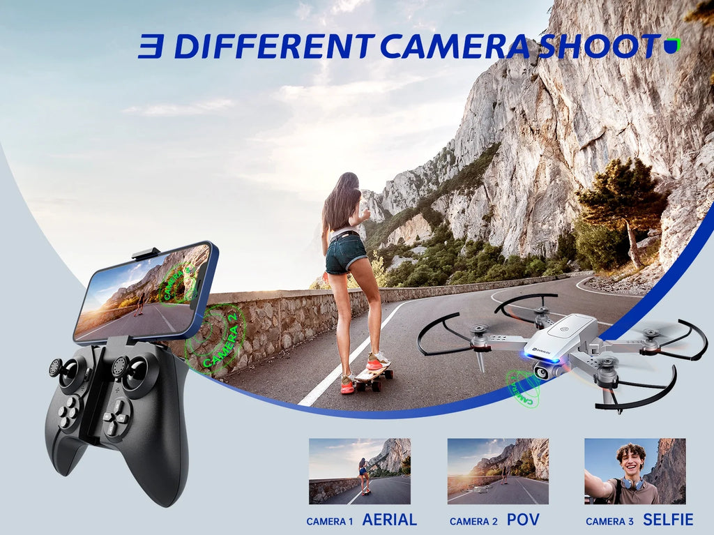 1080P Mini Foldable Drone with HD Camera FPV Wifi RC Quadcopter, Voice Control, Gesture Control, Trajectory Flight, Circle Fly, High-Speed Rotation, 3D Flips, Headless Mode