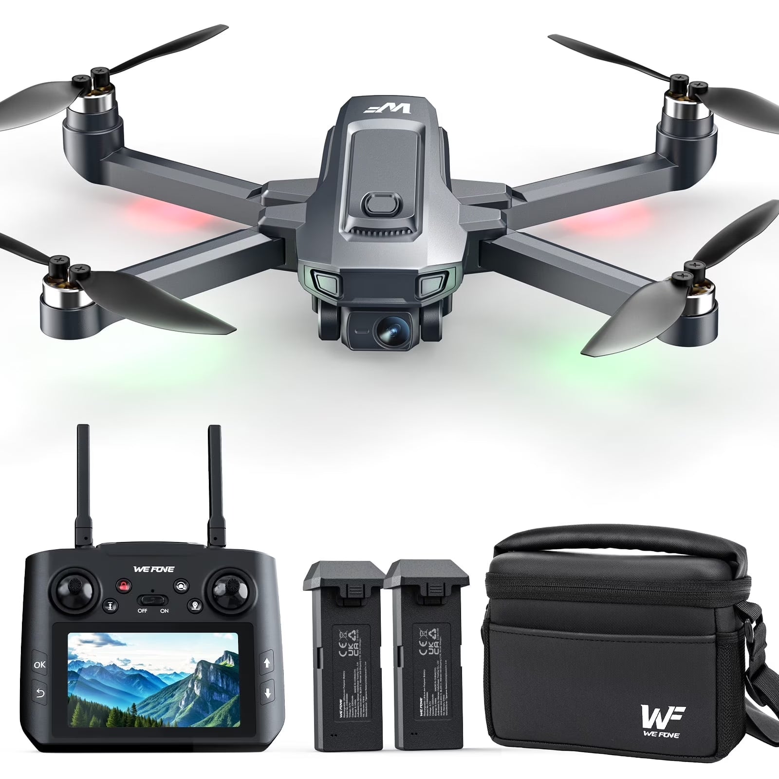 Drones with Camera for Adults 4K,  WF33 GPS Foldable FPV Drone with 4.5" LCD Screen on Controller, 8GB Card, under 249G, Brushless Motor, 2 Batteries, Gray