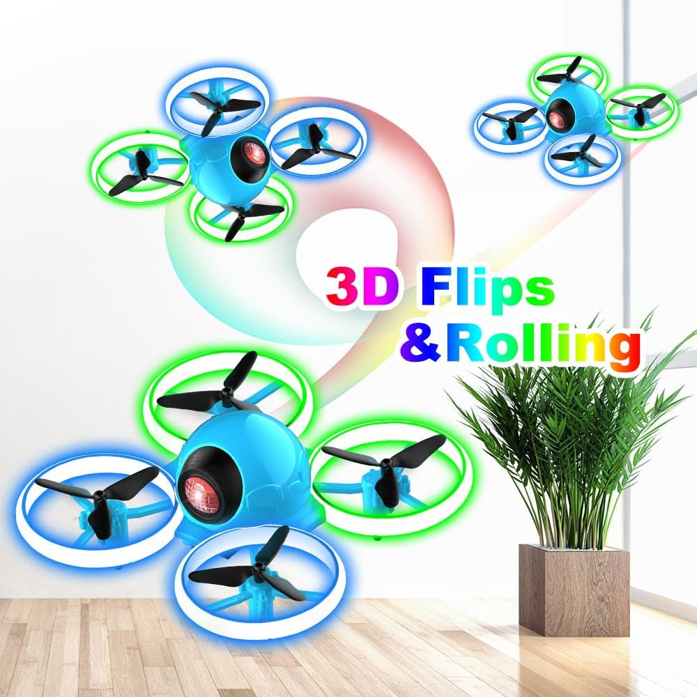Mini Drone for Kids, 4.9 Inch Small Flying Toys Drones with LED Light One Key Take off Spin Flips RC Mini Drones Nano Quadcopter Long Flight Time Drones for Beginners and Adults