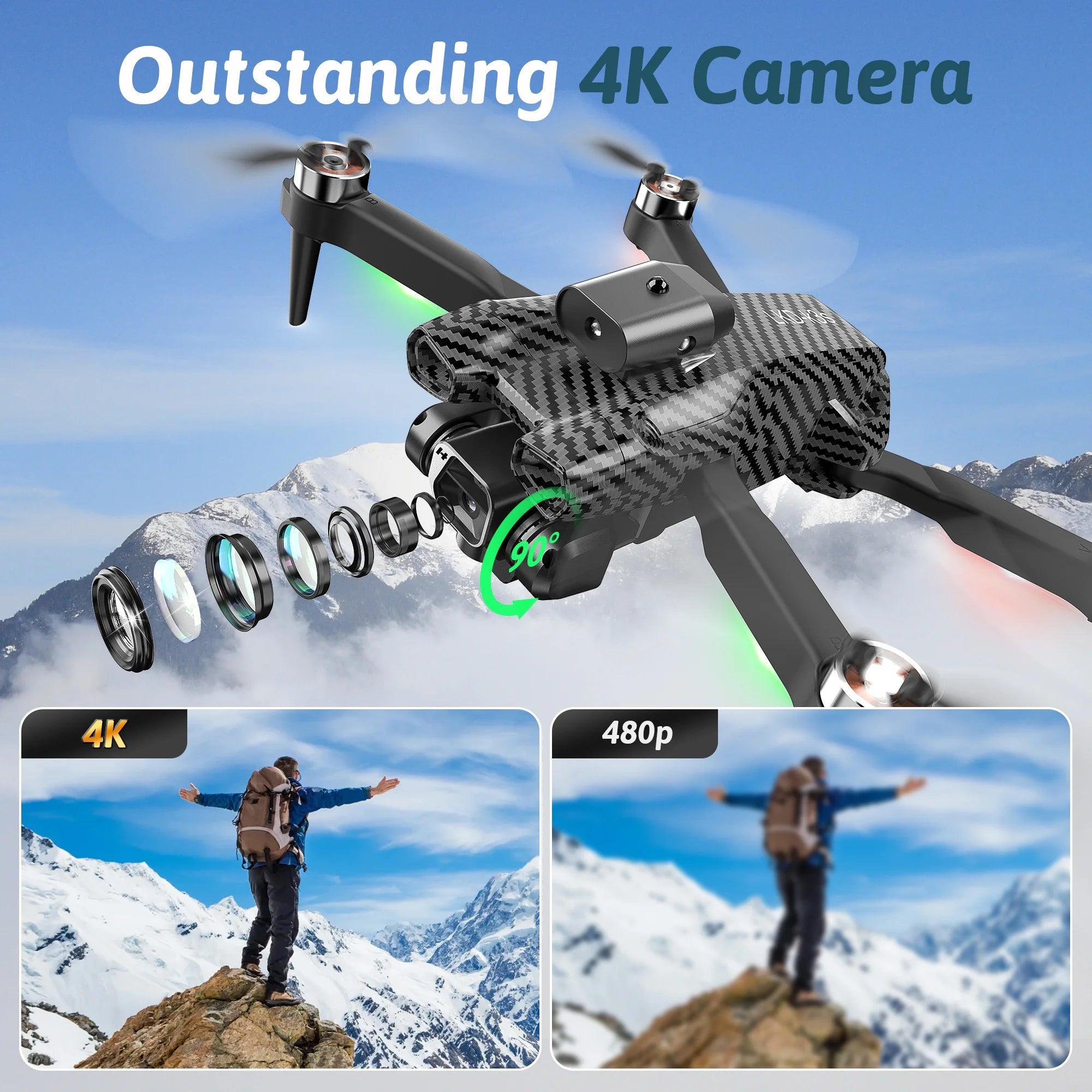 RC Mini Drone with Camera Kids Adults, Foldable 4K Quadcopter FPV Video HD Drones for Beginners, Birthday Gifts Toys for Kids Boys