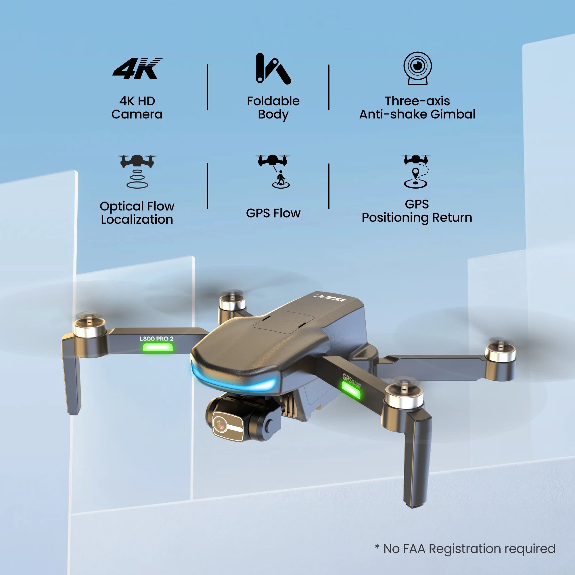 L800 Pro2 GPS Drone with 4K HD Camera for Adults and Beginners, 3-Axis Gimbal, FPV RC Quadcopter with Brushless Motor, 5G WIFI Transmission, 2 Batteries, Black