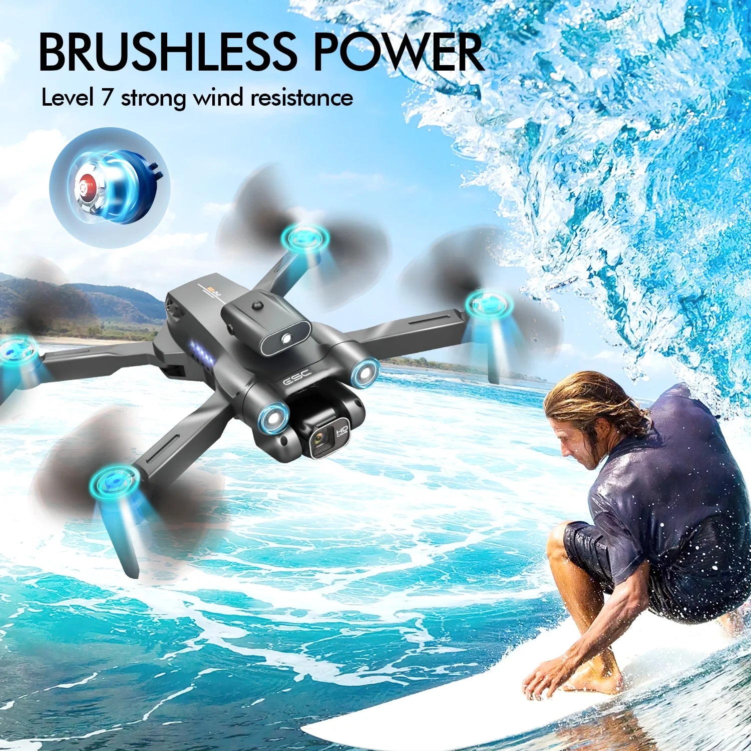 Foldable Aerial Drones, 1080P Ajustable Dual Camera & 3 Batteries, Brushless FPV Quadcopter UAV, Optical Flow, 360° Obstacle Avoidance, Waypoint Fly, Christmas Toy Gift for Adults & Kids